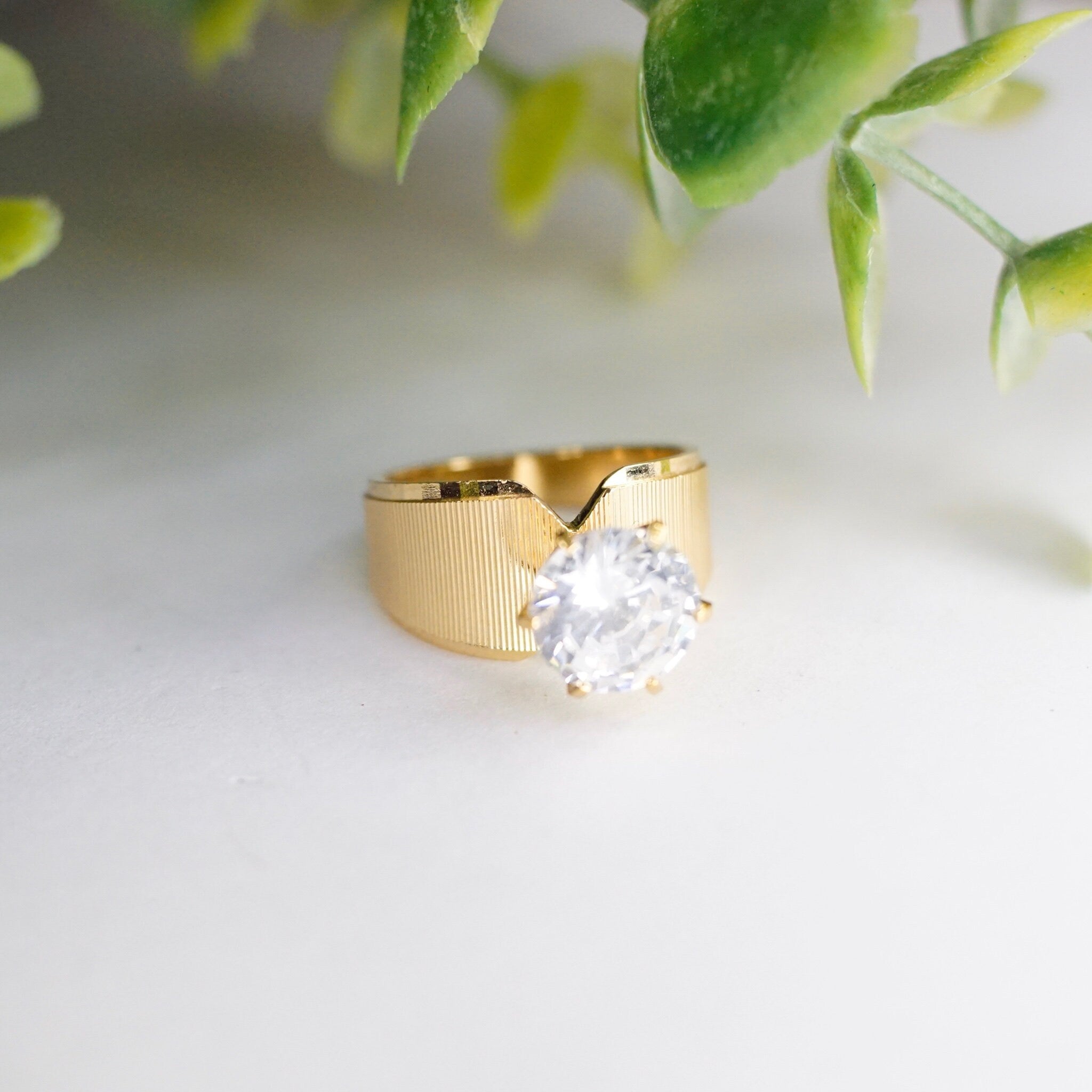 Vintage Park Lane Solitaire Ring, Beautiful Cubic Zirconium & Gold Tone Ring, 6 Prong Round Cut CZ, Statement Ring, Size 5 US