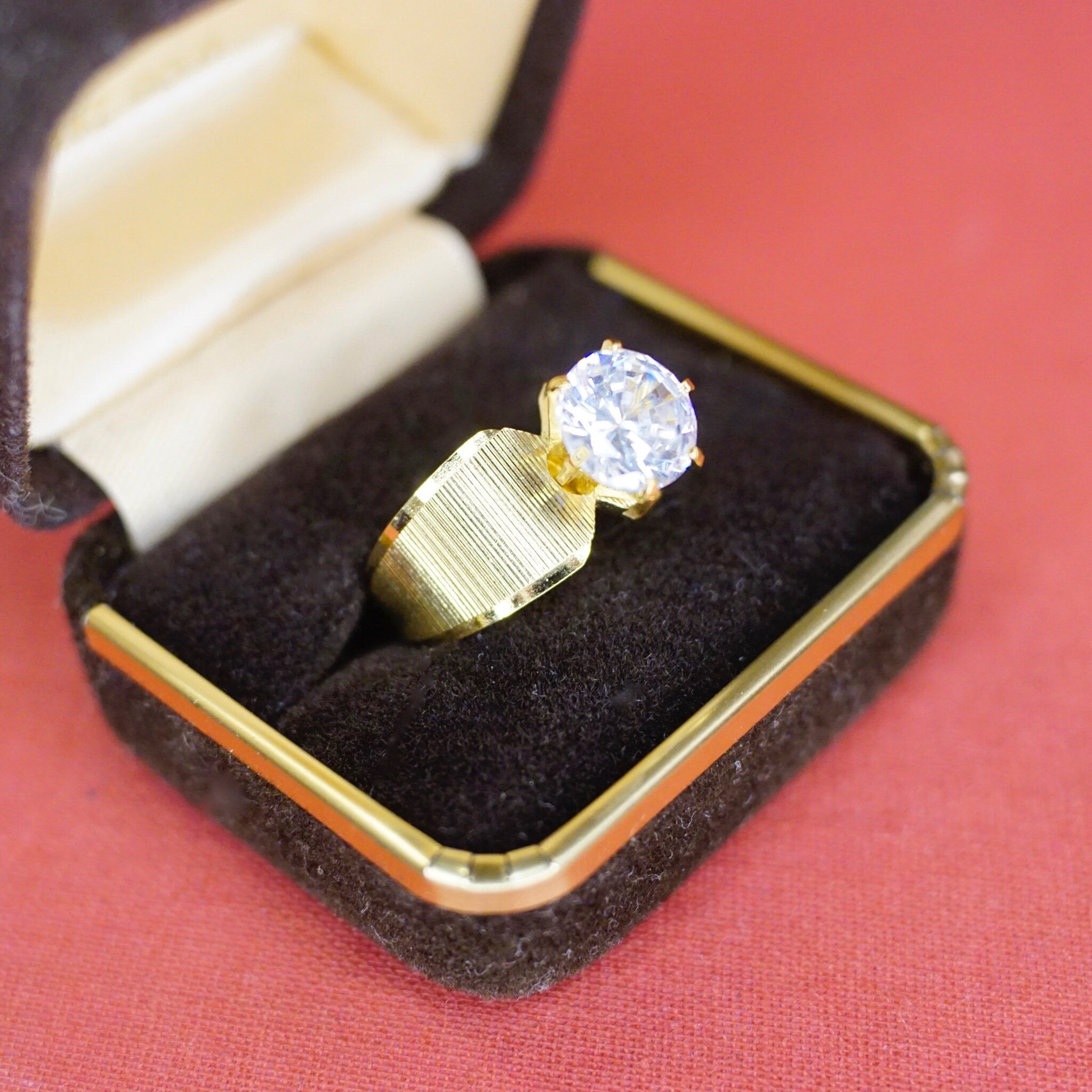 Vintage Park Lane Solitaire Ring, Beautiful Cubic Zirconium & Gold Tone Ring, 6 Prong Round Cut CZ, Statement Ring, Size 5 US