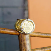 Vintage Gold Plated Sterling Silver Eagle Coin Ring, Two-Tone Embossed American Eagle Ring With Accent Stone, Large Gold Ring, Size 11 US