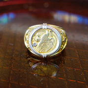 Vintage Gold Plated Sterling Silver Eagle Coin Ring, Two-Tone Embossed American Eagle Ring With Accent Stone, Large Gold Ring, Size 11 US
