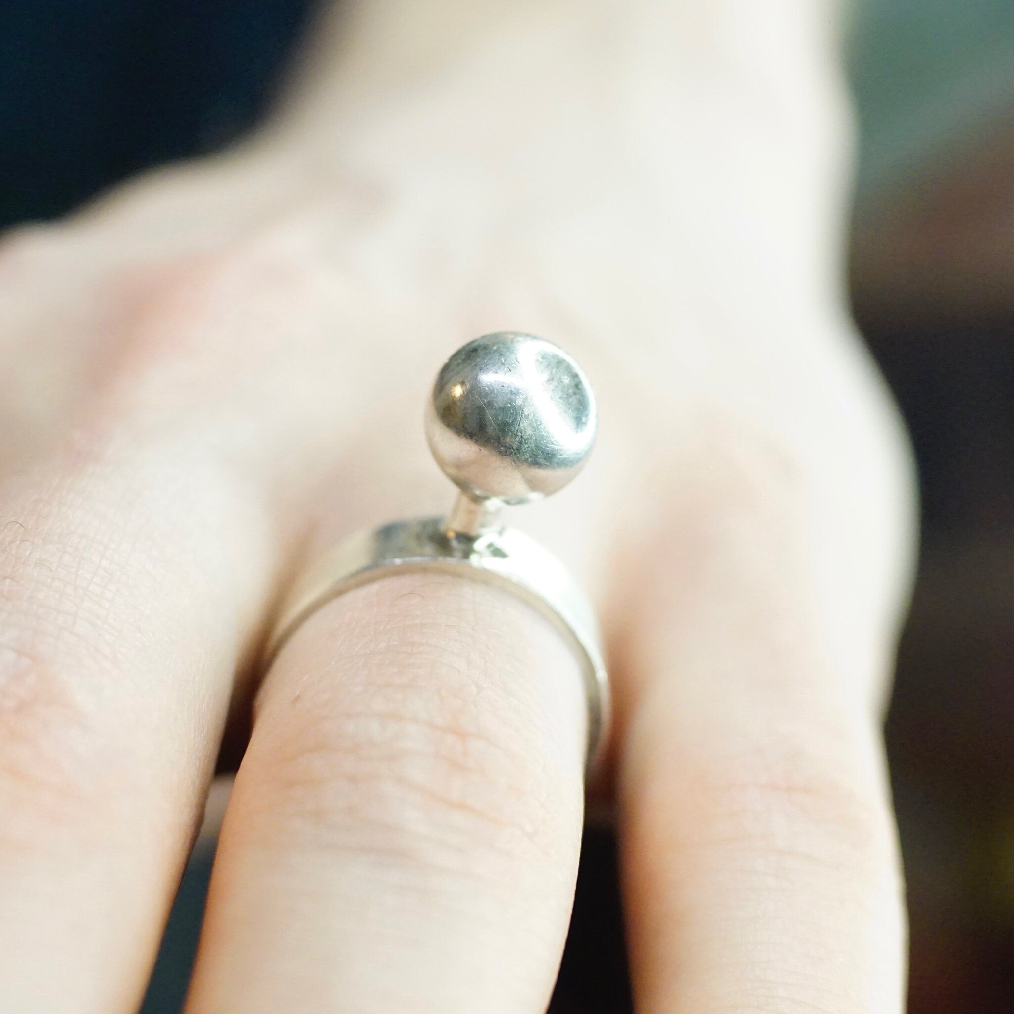 Vintage 1965 Modernist Silver Ball Ring By Michelsson Eftr Ab, One Of A Kind Designer Ring, Made In Sweden, Hallmarked Ring, Size 8 1/2 US