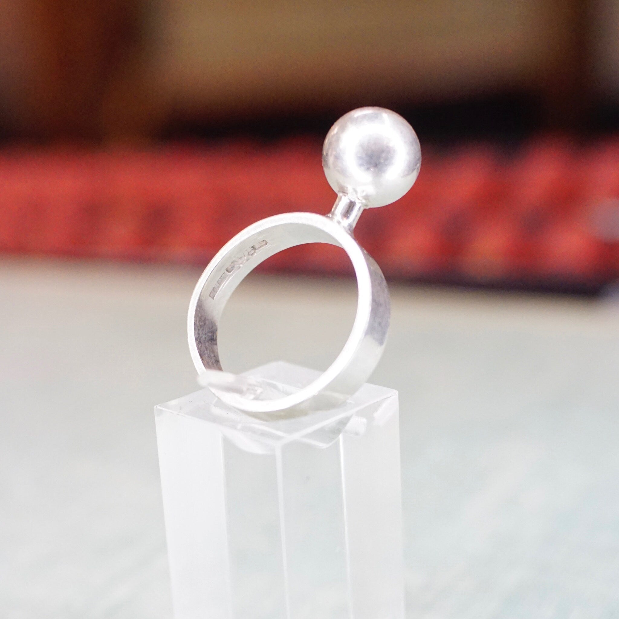 Vintage 1965 Modernist Silver Ball Ring By Michelsson Eftr Ab, One Of A Kind Designer Ring, Made In Sweden, Hallmarked Ring, Size 8 1/2 US