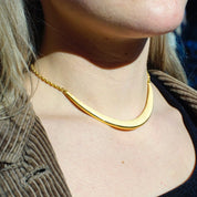 Vintage Gold Tone & White Enamel Curved Bar Collar Necklace, Unique Crescent Panel Choker, Fun Costume Jewelry, Statement Necklace