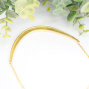 Vintage Gold Tone & White Enamel Curved Bar Collar Necklace, Unique Crescent Panel Choker, Fun Costume Jewelry, Statement Necklace