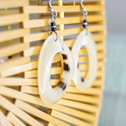 Retro Beige & Brown Cut Out Dangle Earrings, Semi-Transparent Plastic Calico Slice Fish Hook Earrings, Boho Earrings, Statement Accessory