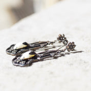 Antique Art Nouveau Sterling Silver & Pearl Screw Back Drop Earrings, Ornate Silver Cutout Earrings With Accent Marcasite Stones, 925
