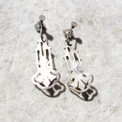 Antique Art Nouveau Sterling Silver & Pearl Screw Back Drop Earrings, Ornate Silver Cutout Earrings With Accent Marcasite Stones, 925