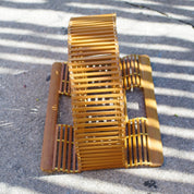 Vintage Japenese Bamboo Picnic Bag, 1970's Mod Bamboo Wood Clutch, Beautiful Half Moon Bamboo Purse, In Great Condition