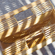 Vintage Japenese Bamboo Picnic Bag, 1970's Mod Bamboo Wood Clutch, Beautiful Half Moon Bamboo Purse, In Great Condition