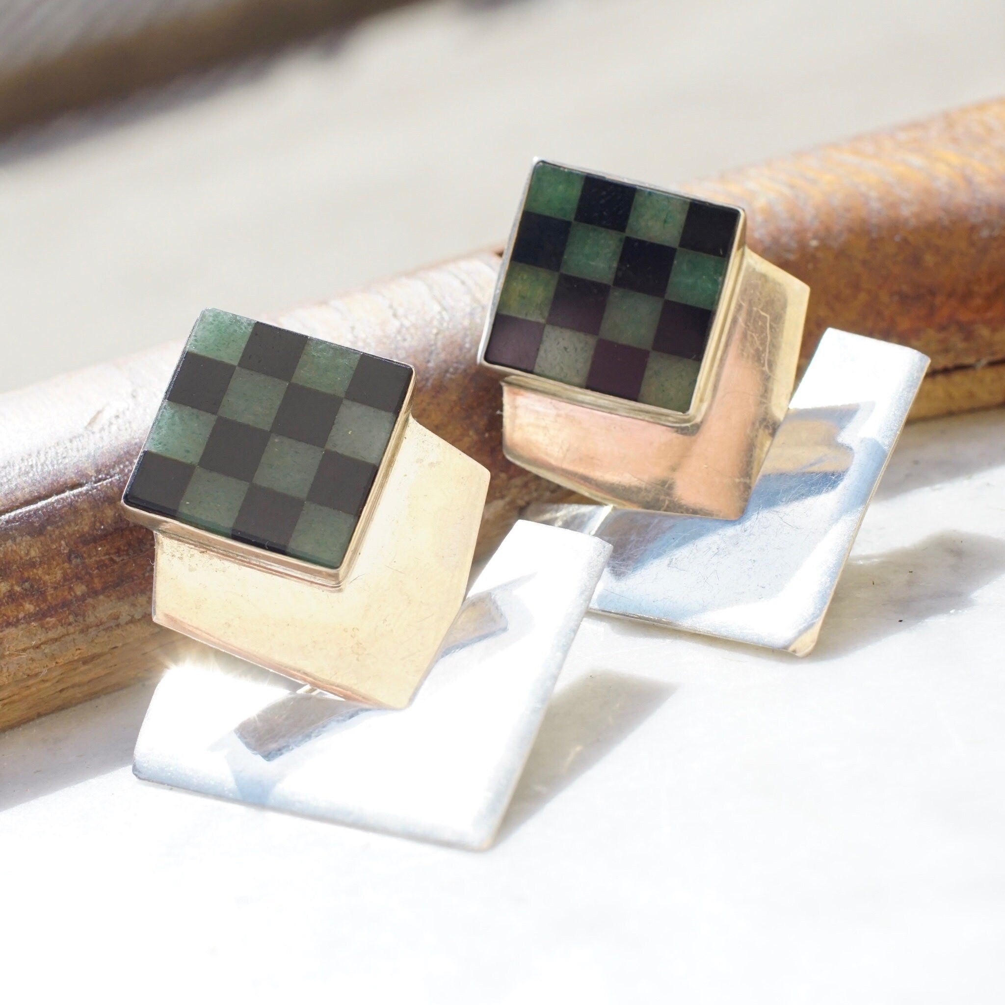Stone, Modernist Dangle Post Earrings, 925 Jewelry