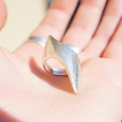 Vintage Sterling Silver Lightning Bolt Ring on Hand, Elongated Pointed Solid Silver Ring, Petite Long Finger Ring from Israel, 925 Silver, Size 5 1/2 US