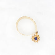 Vintage 14K Gold Lapis Lazuli And Diamond Mesh Belt Buckle Ring, Yellow Gold Ring With Lapis and Diamond Flower, Adjustable Ring, VCA NY 14K