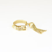 Vintage Italian 18K Gold Mesh Belt Ring, Adjustable Gold Ring With Ball Tassel, Unique Gold Belt Buckle Ring, Statement Jewelry, 750 15VI