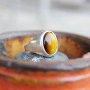 Vintage Tigers Eye Sterling Silver Ring, Minimalist Silver Ring With Oval Gemstone, Beautiful Tigers Eye Ring, 925 Jewelry, Size 11 US