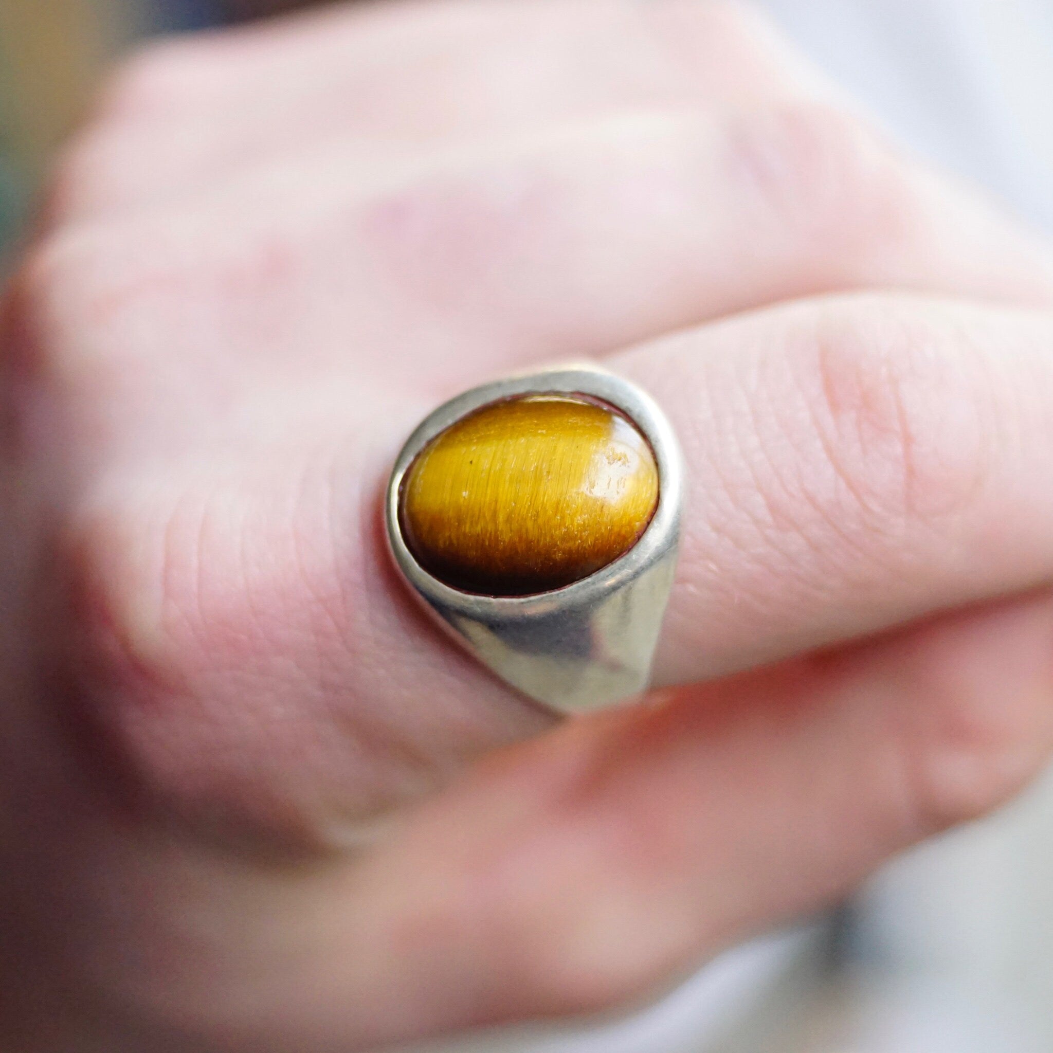 Vintage Tigers Eye Sterling Silver Ring, Minimalist Silver Ring With Oval Gemstone, Beautiful Tigers Eye Ring, 925 Jewelry, Size 11 US