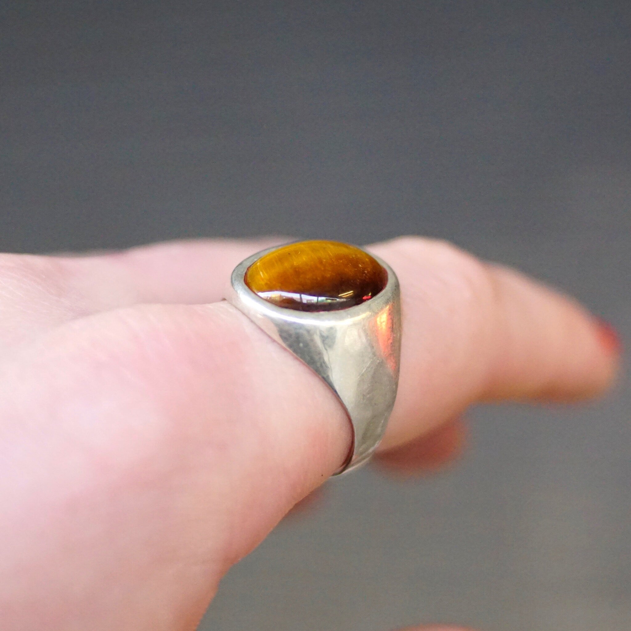 Vintage Tigers Eye Sterling Silver Ring, Minimalist Silver Ring With Oval Gemstone, Beautiful Tigers Eye Ring, 925 Jewelry, Size 11 US
