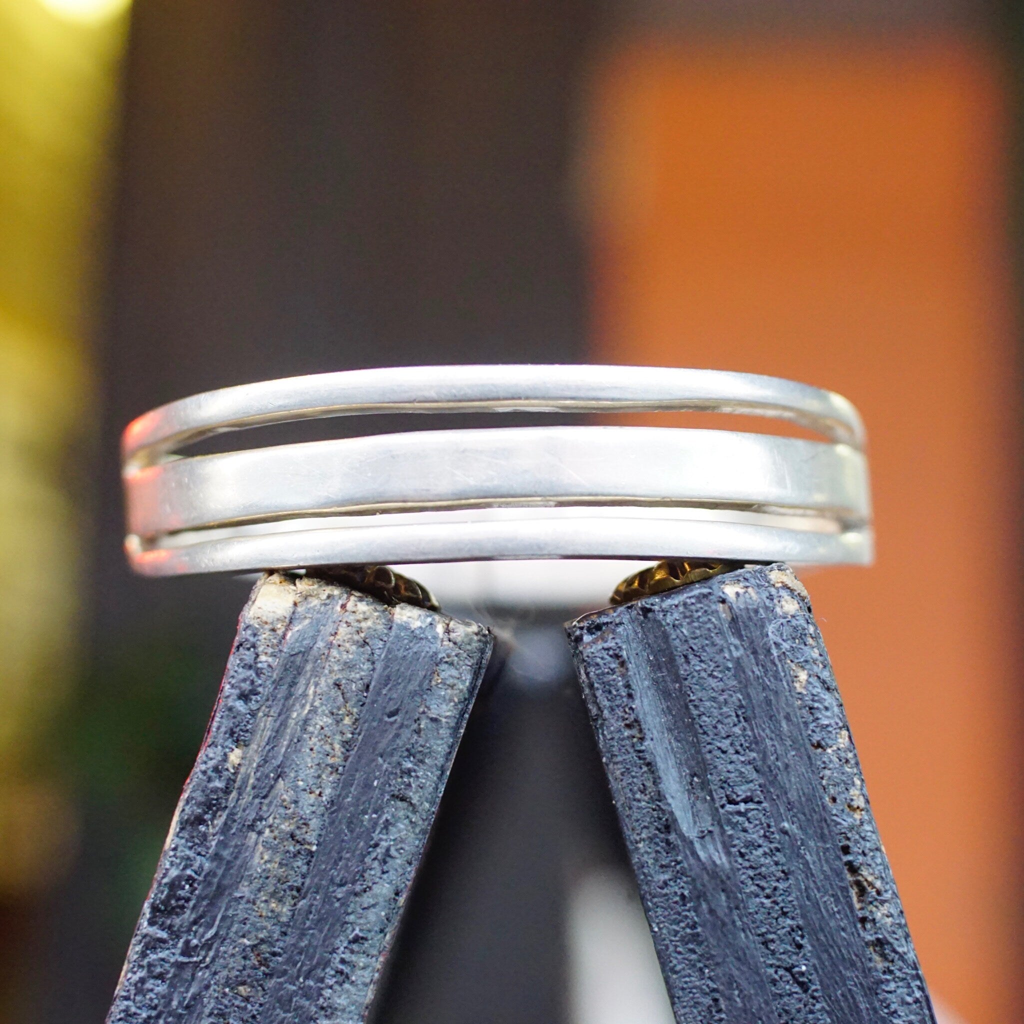 Vintage Sterling Silver Cut Out Bracelet, TAXCO Solid Silver Hinged Bangle, Modernist Bracelet With Cut Out Design, Mexico 925, 6 1/2" L