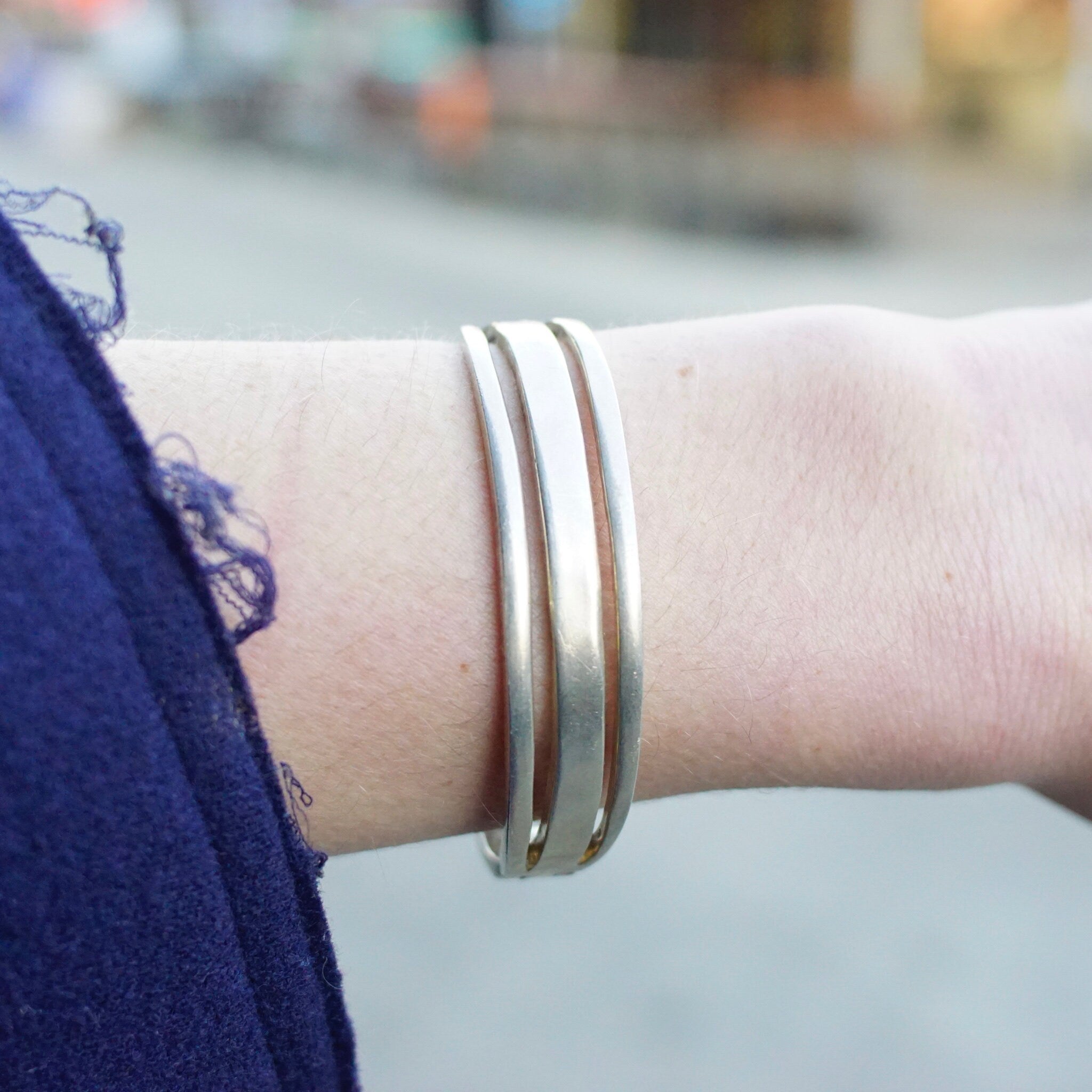 Vintage Sterling Silver Cut Out Bracelet, TAXCO Solid Silver Hinged Bangle, Modernist Bracelet With Cut Out Design, Mexico 925, 6 1/2" L