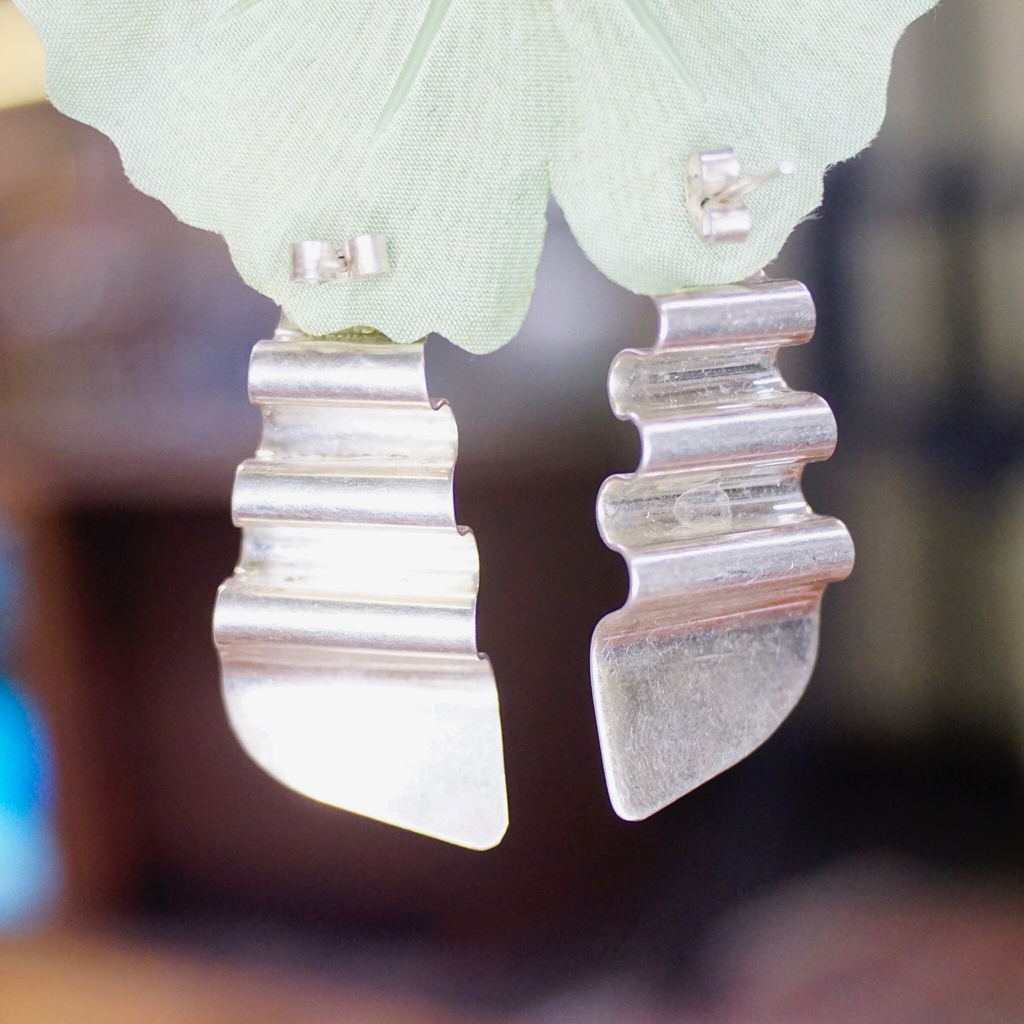 Vintage TAXCO Sterling Silver Wavy Drop Earrings, Modernist Warped Silver Panel Earrings, Unique Stud Earrings, TC-155 Mexico 925, 2" L