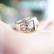 Vintage Sterling Silver & Ruby Masonic Ring, Incredible Mason Ring With Red Stone, Gold Compass, Embossed Details, and Accent Diamonds, 925