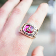 Vintage Sterling Silver & Ruby Masonic Ring, Incredible Mason Ring With Red Stone, Gold Compass, Embossed Details, and Accent Diamonds, 925