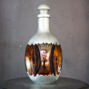 Vintage KMD Royal Holland Daalderop Pinched Amber Glass & Hammered Pewter Decanter Bottle w/ Stopper, Mid Century Modern, Made In Holland