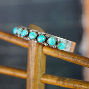 Vintage Zuni Snake Eye Turquoise Cuff Bracelet, Petite Silver Cuff With Single Row Of Turquoise Stones, Native American Old Pawn Jewelry
