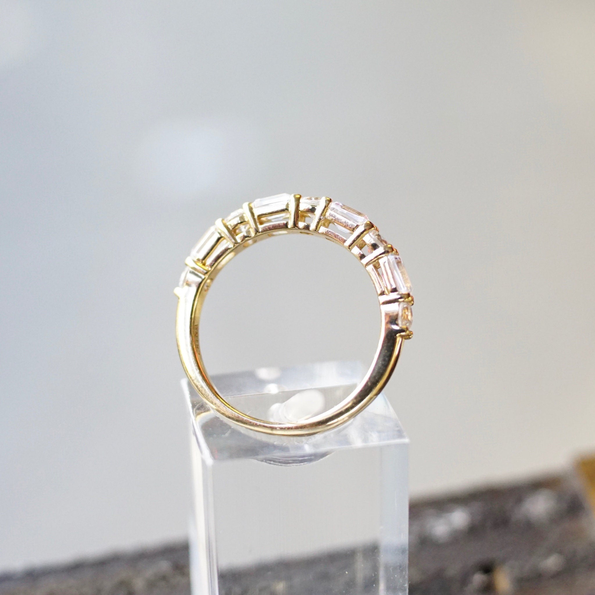 Vintage Gold Plated Sterling Silver Cubic Zirconia Ring, Alternating Baguette & Round Cut CZ Diamond Ring, China CZ925, Size 7 1/2 US