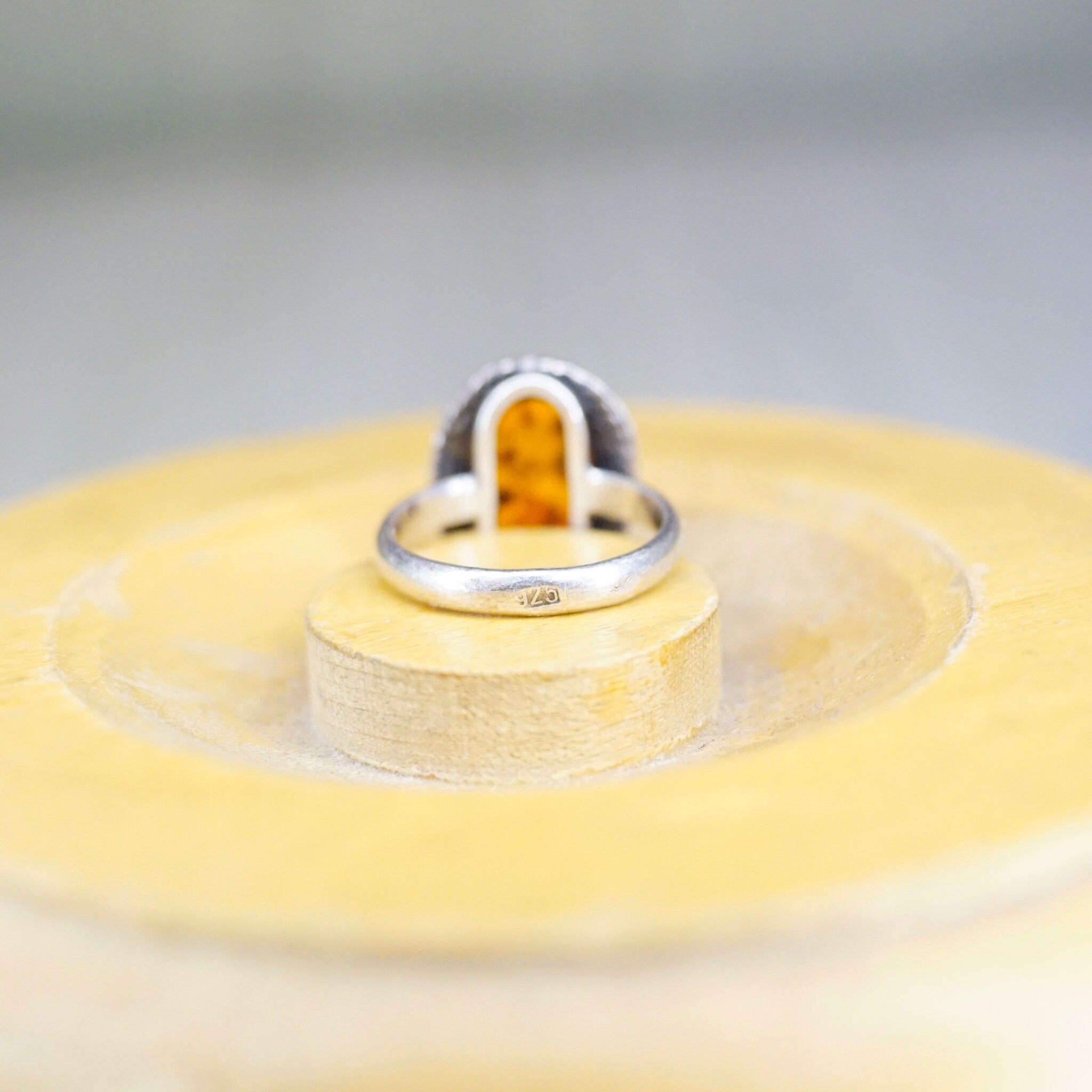 Vintage Sterling Silver Amber Ring, Beautiful Silver Ring With Natural Amber Stone, Minimalist Silver Ring, 925 Jewelry, Size 5 1/2 US