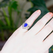 Vintage Native American Silver & Lapis Lazuli Ring, Gorgeous Lapis Ring With Silver Leaf Details, Raised Tear Drop Stone Ring, Size 5 3/4 US