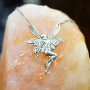 Vintage Sterling Silver Fairy Pendant Necklace, Art Nouveau Textured Silver Fairy Necklace, Silver Cable Chain Necklace, 925 Jewelry, 25" L