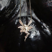 Vintage Sterling Silver Fairy Pendant Necklace, Art Nouveau Textured Silver Fairy Necklace, Silver Cable Chain Necklace, 925 Jewelry, 25" L