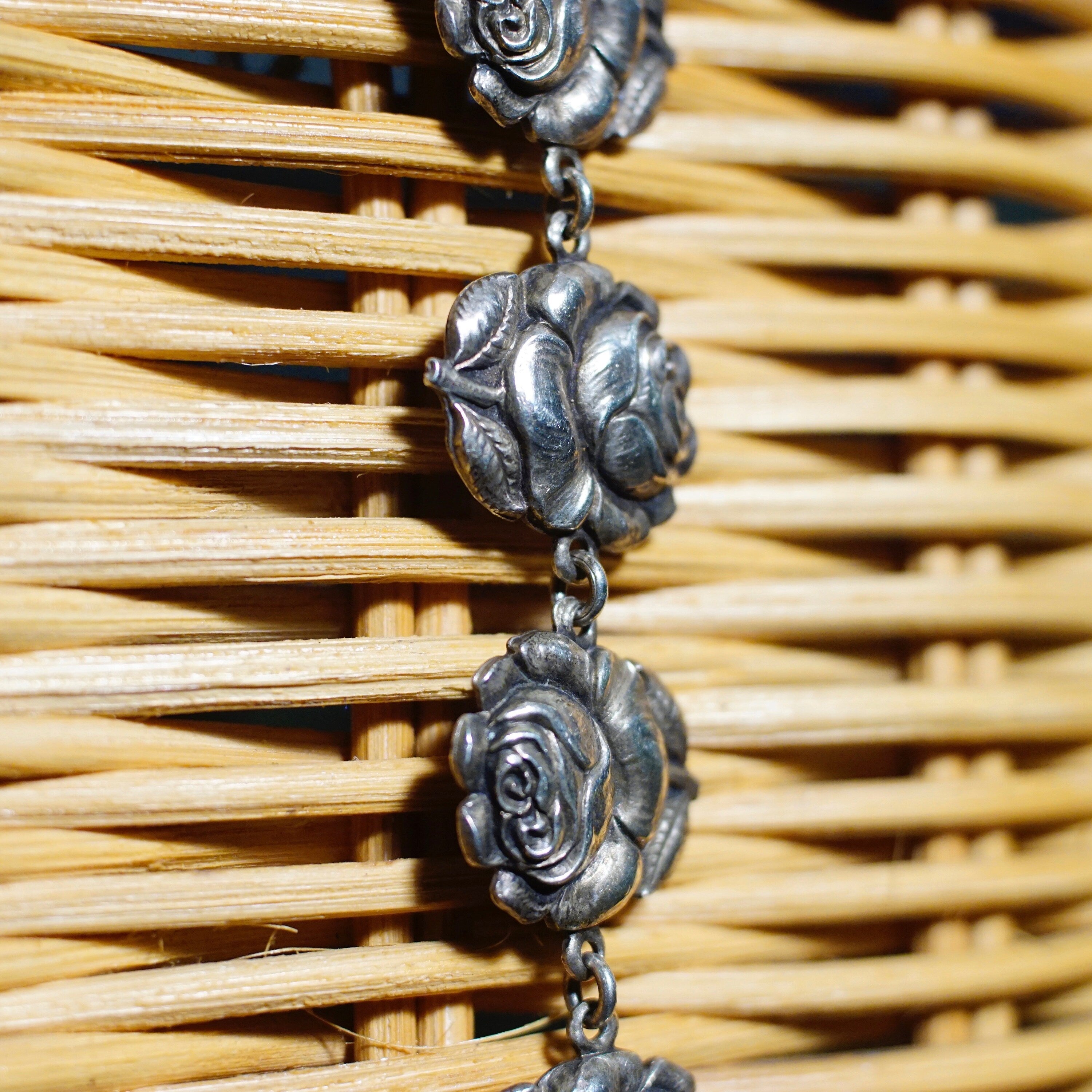 Vintage HMH Sterling Silver Rosebud & Mother Mary Reversible Bracelet, Patron Saint Virgin Mary Rose Link Bracelet, Religious Jewelry, 925