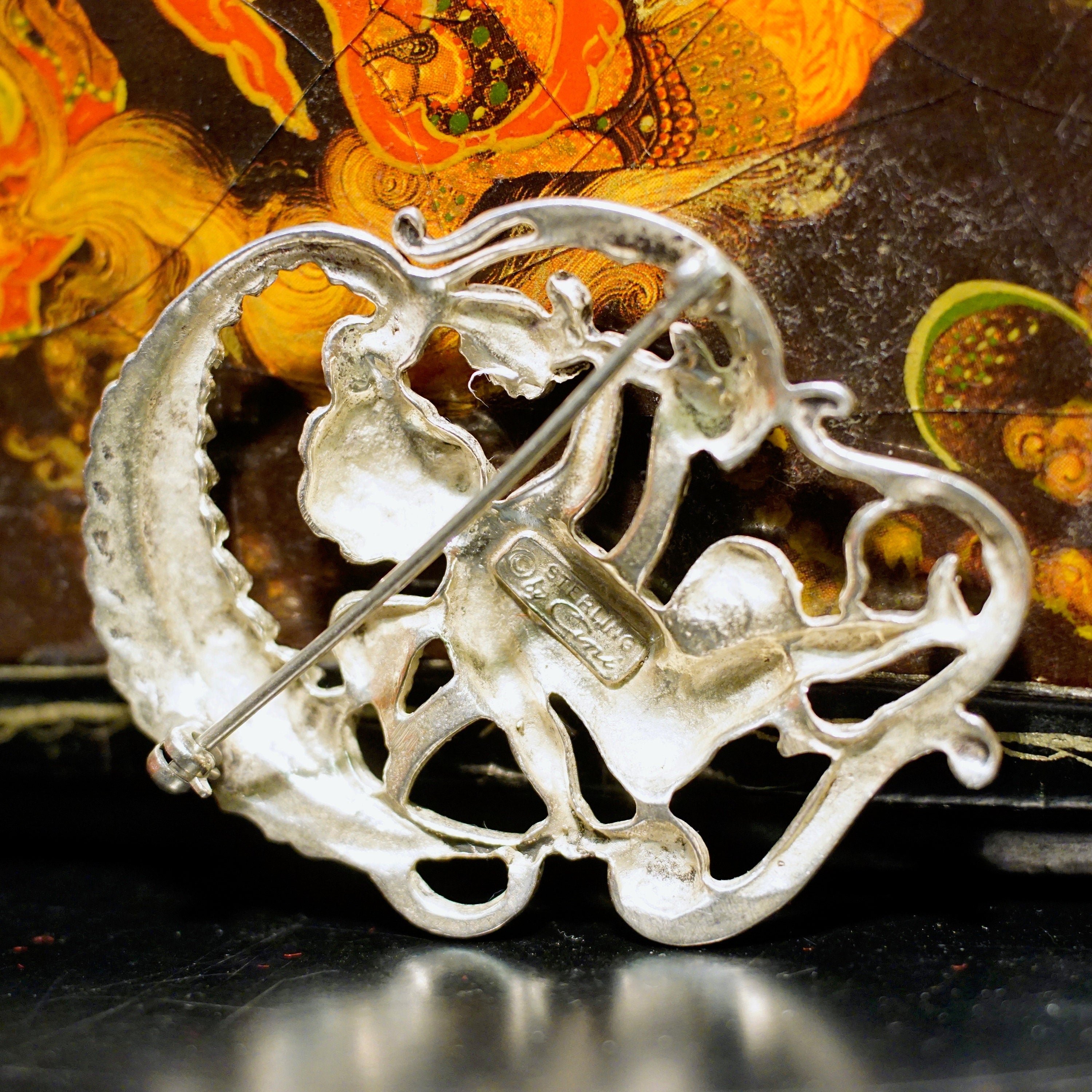 Vintage Sterling By Cini Virgo Cherub Brooch, Intricate Sterling Silver Cupid Pin, Art Nouveau, Virgo Zodiac/Astrological Sign, 925 Jewelry