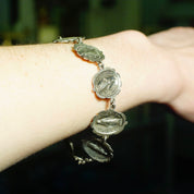 Vintage HMH Sterling Silver Rosebud & Mother Mary Reversible Bracelet, Patron Saint Virgin Mary Rose Link Bracelet, Religious Jewelry, 925