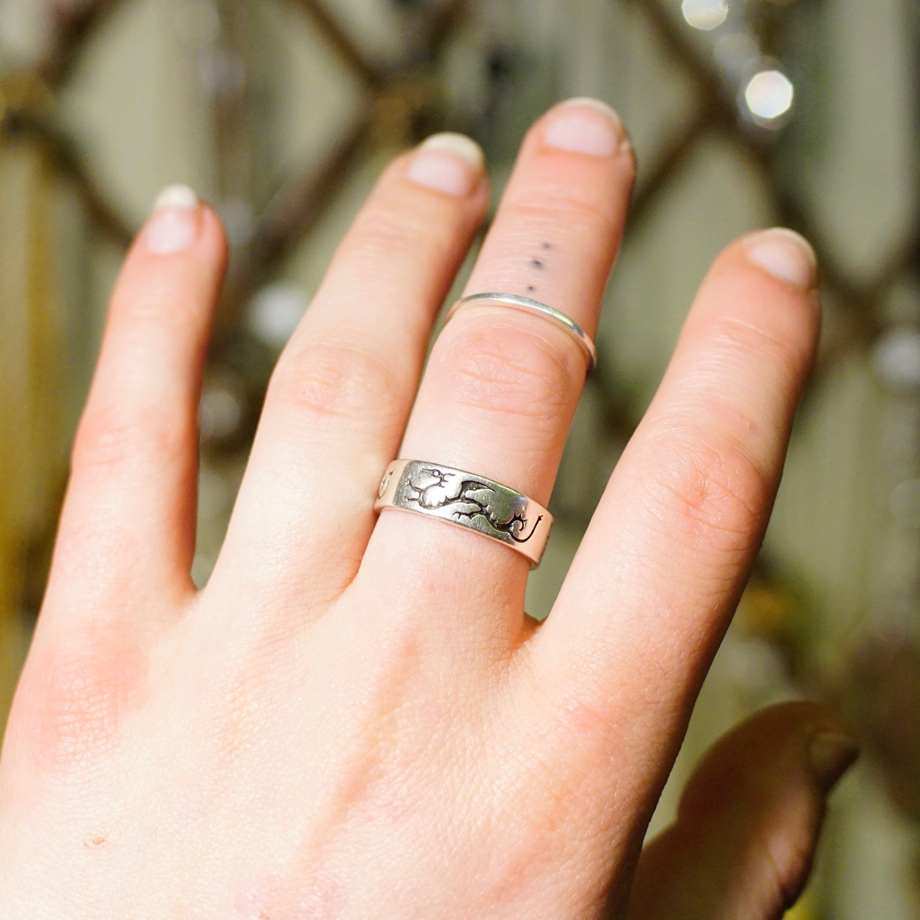 Vintage Sterling Silver Chinese Dragon Band Ring, Oxidized Silver Ring With Thin Dragon Design, Stackable Ring, 925 Jewelry, Size 9 1/4 US