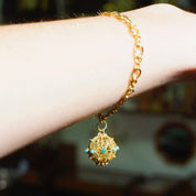 Vintage 14K Gold Filigree & Turquoise Ball Charm, Intricate Yellow Gold Pendant With Accent Stones, Hollow Gold Charm/Pendant, 14K Jewelry