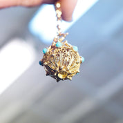 Vintage 14K Gold Filigree & Turquoise Ball Charm, Intricate Yellow Gold Pendant With Accent Stones, Hollow Gold Charm/Pendant, 14K Jewelry