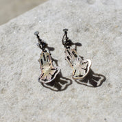 Antique Art Nouveau Sterling Silver & Pearl Screw Back Drop Earrings, Ornate Silver Cutout Earrings With Accent Marcasite Stones, 925