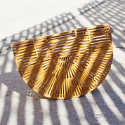 Vintage Japenese Bamboo Picnic Bag, 1970's Mod Bamboo Wood Clutch, Beautiful Half Moon Bamboo Purse, In Great Condition