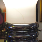 Contemporary Pop Art Chrome Glass Light Bulb Table Lamp, Vintage Lamp With Giant Light Bulb & Semi-Translucent Plastic Base, 21" Tall