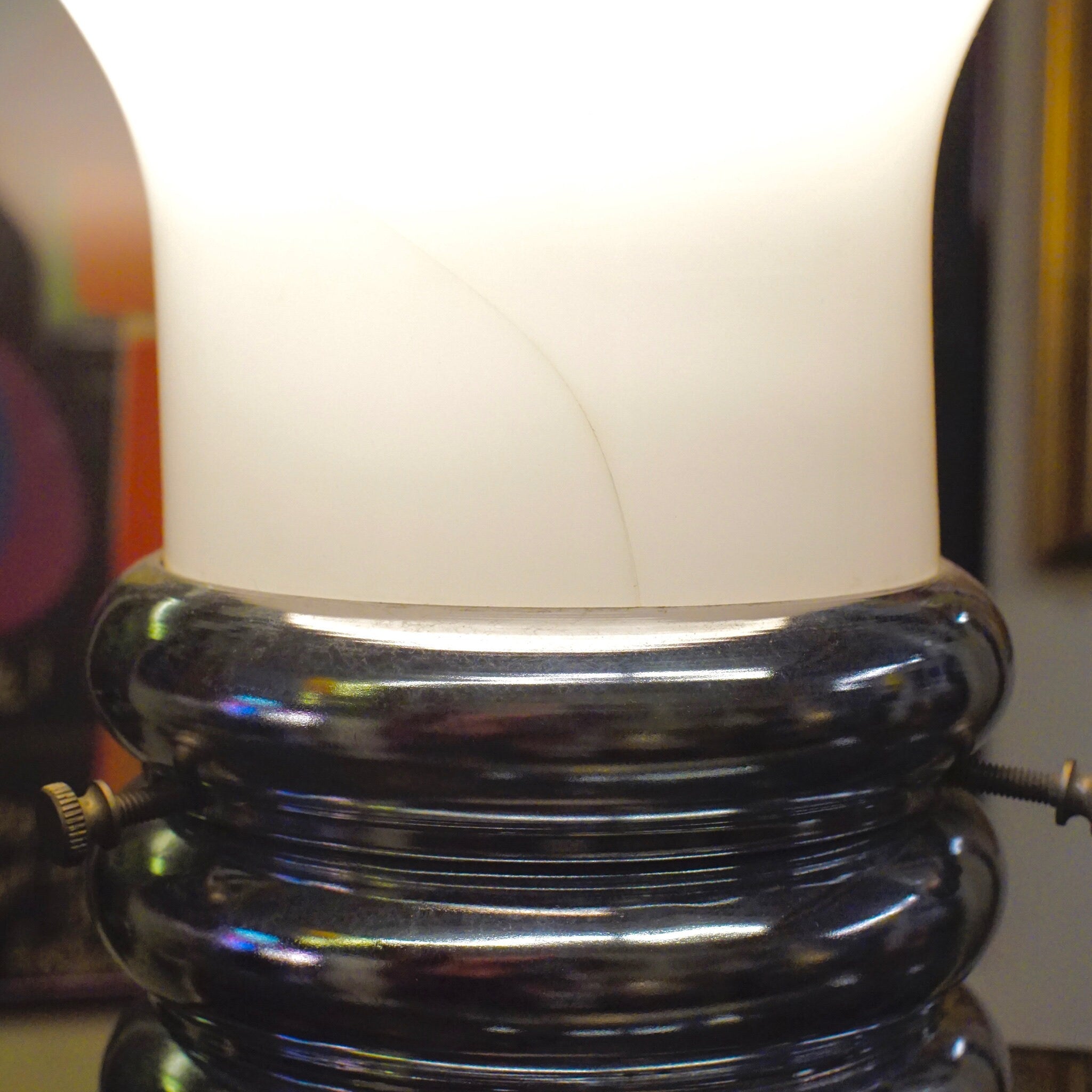 Contemporary Pop Art Chrome Glass Light Bulb Table Lamp, Vintage Lamp With Giant Light Bulb & Semi-Translucent Plastic Base, 21" Tall