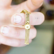 Vintage Italian 18K Gold Mesh Belt Ring, Adjustable Gold Ring With Ball Tassel, Unique Gold Belt Buckle Ring, Statement Jewelry, 750 15VI