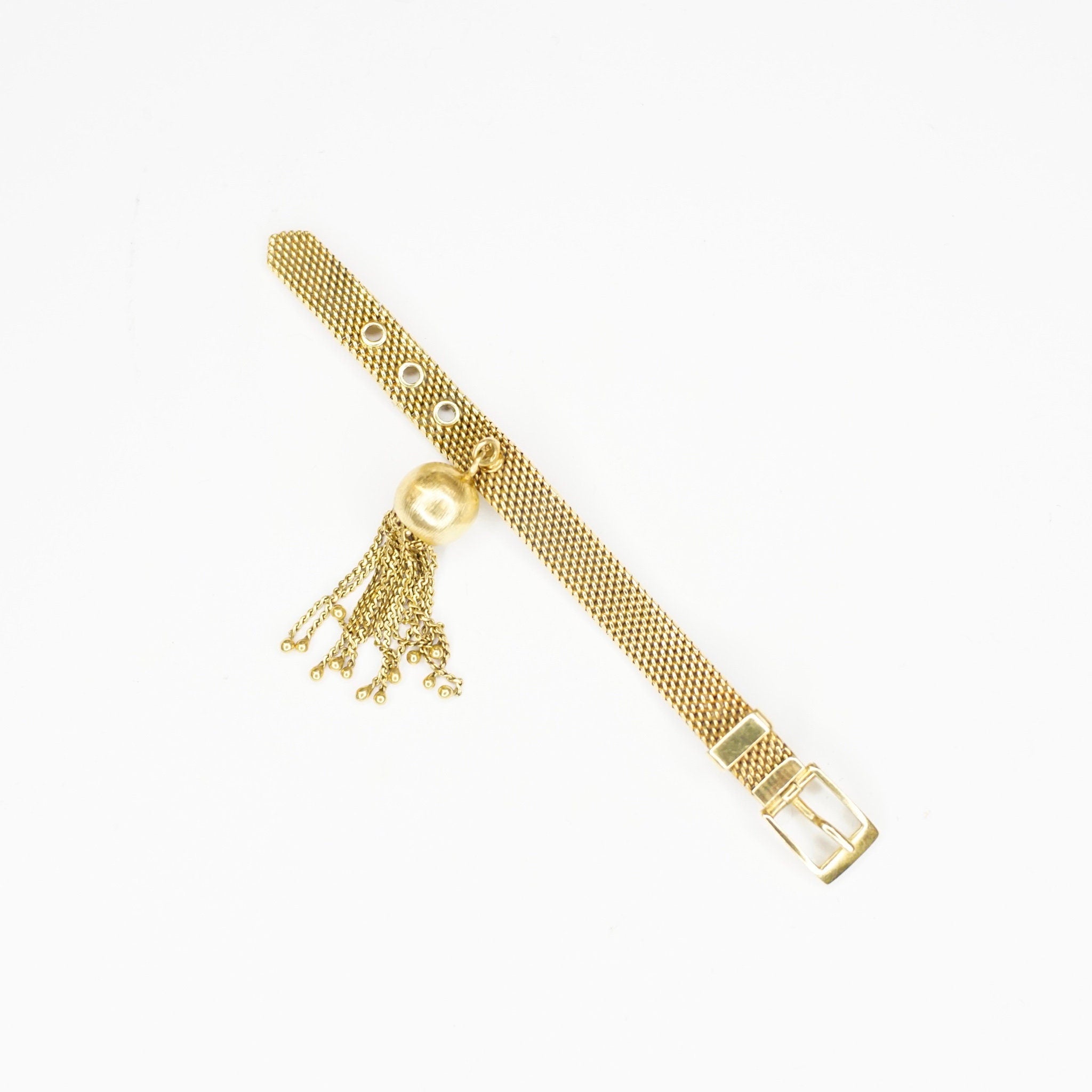 Vintage Italian 18K Gold Mesh Belt Ring, Adjustable Gold Ring With Ball Tassel, Unique Gold Belt Buckle Ring, Statement Jewelry, 750 15VI