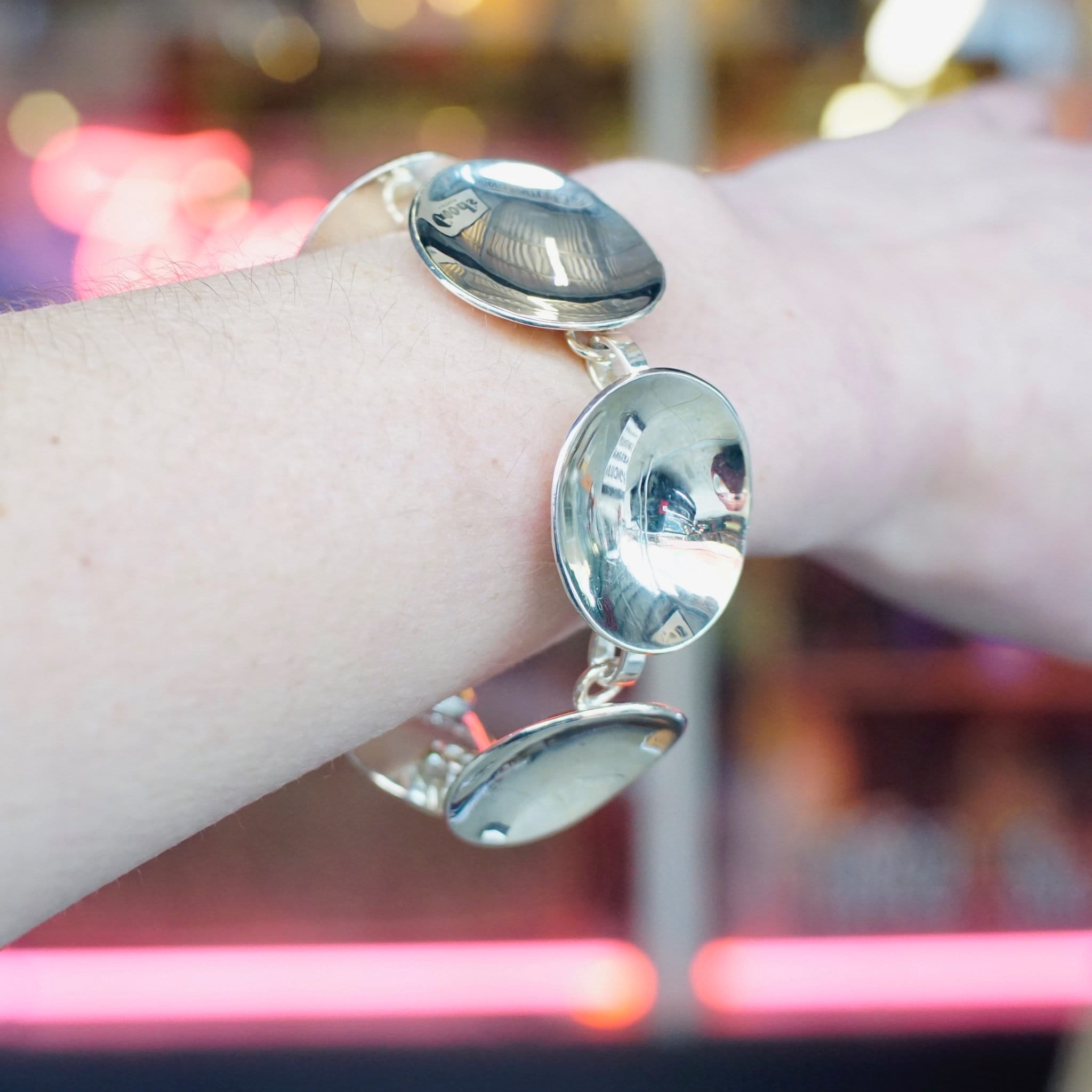 Vintage 1990's Robert Lee Morris Concave Disk Link Bracelet, Modernist Silver Panel Link Bracelet, Designer Jewelry, 925 China RLM Studio