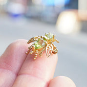 Vintage 14K Gold Peridot Bee Brooch/Pendant, Cute Gold Bee Pin With Green Gemstone, Tiny Bee Brooch With Necklace Loop, Made In Mexico, 15mm