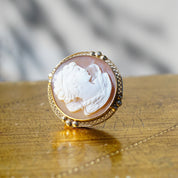 Vintage 14K Gold Cameo Brooch/Pendant, Classic Relief Cameo Of Lady's Bust, Round 14K Gold Filigree Brooch With Carved Shell, 1 1/4"