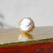 Vintage 14K Gold Cameo Brooch/Pendant, Classic Relief Cameo Of Lady's Bust, Round 14K Gold Filigree Brooch With Carved Shell, 1 1/4"