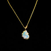 Vintage 14K Gold Crystal Opal & Diamond Pendant, Gorgeous Opalescent Pendant With Accent Diamonds, Ornate Gold Opal Necklace Pendant, 14K
