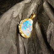 Vintage 14K Gold Crystal Opal & Diamond Pendant, Gorgeous Opalescent Pendant With Accent Diamonds, Ornate Gold Opal Necklace Pendant, 14K